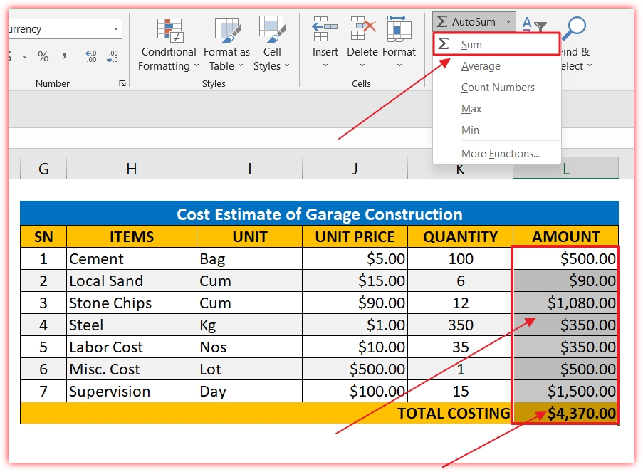 How to sum up using Excel; SUM Function explained - excelwrap